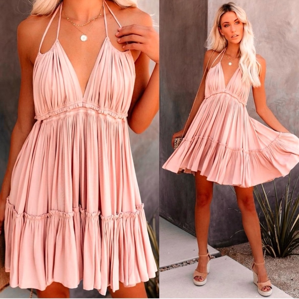 NWT Miou Muse VICI Adjustable Halter Mini Dress in Mauve